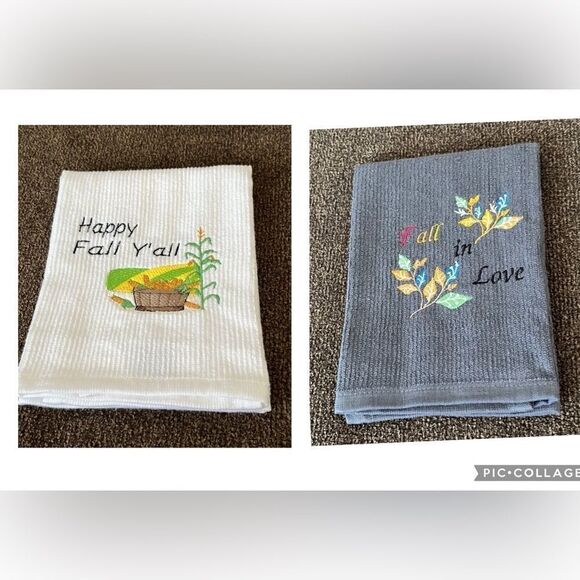 Custom Embroidered Cotton Barmop (2) Towels  “Happy Fall Y’all” “Fall in Love” - Picture 1 of 14